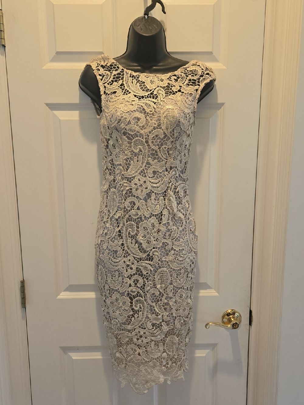Sleeveless Lace Sheath Midi Dress S Floral Crochet Overlay Sweetheart Low Back